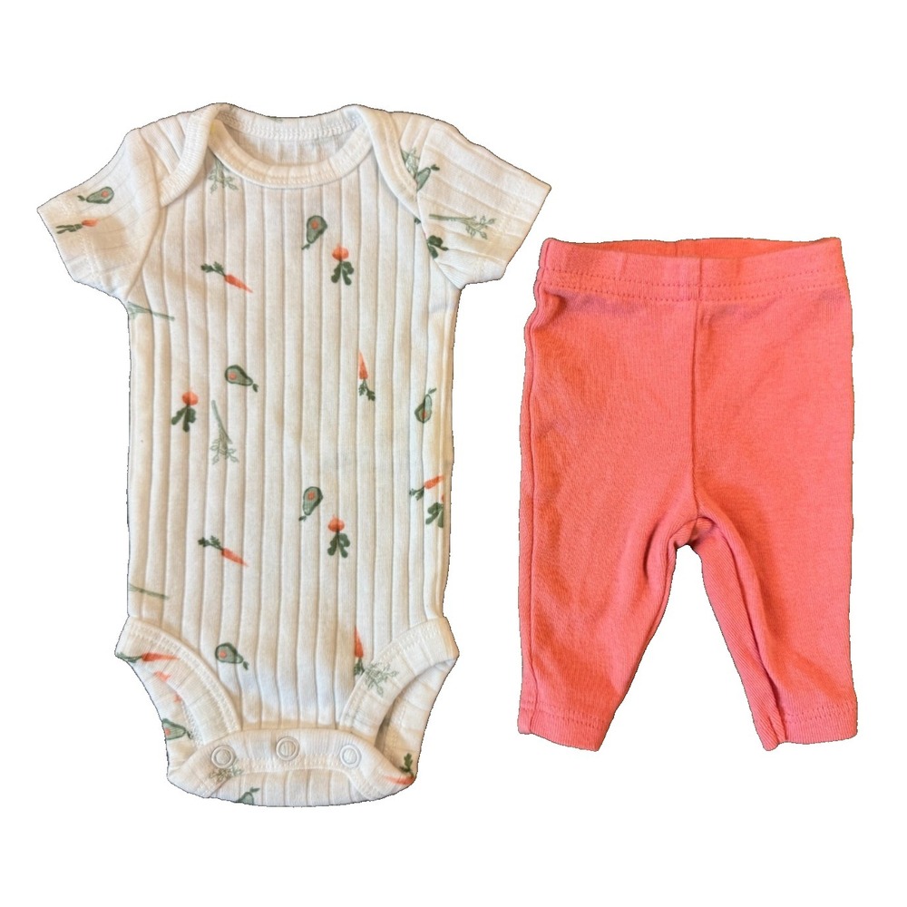 Carters Baby Outfit Girl Preemie 2 Piece Short Sleeved Bodysuit Pants Vegetables
